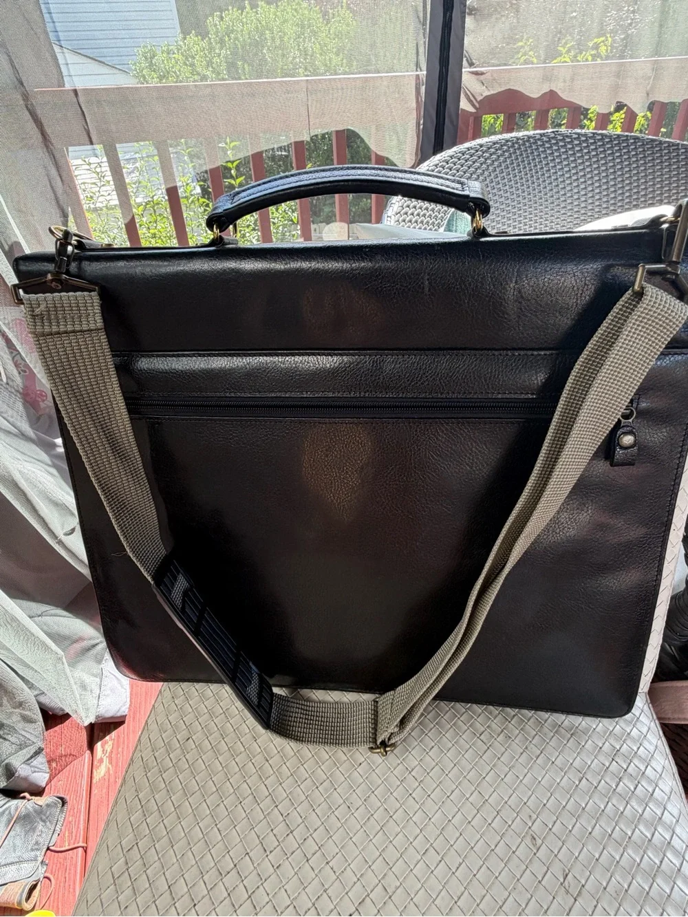 Men's Black Leather Briefcase with Removable Shoulder Strap 100 leather